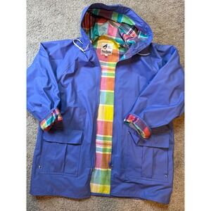 Vintage Misty Harbor Any Time Jacket Women's Size M Blue PVC Plaid Line Raincoat